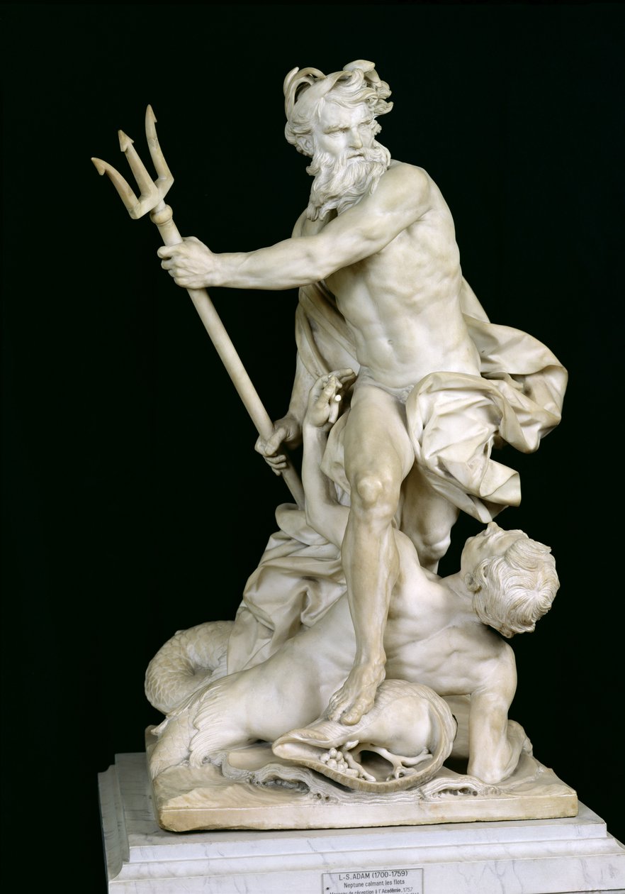 Neptunus rauhoittaa aaltoja, 1757 (marmori) tekijältä Lambert Sigisbert Adam