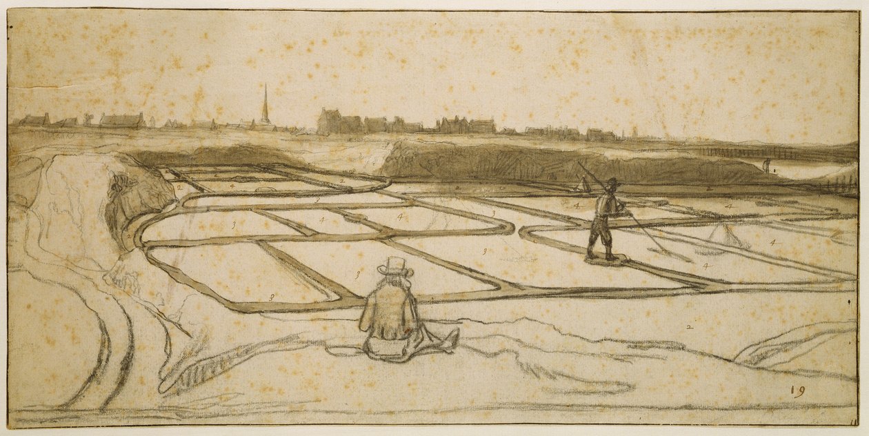 Suolakaivostoiminta Le Croisicissa, 1645 (liitu, kynä ja sivellin paperille) tekijältä Lambert Doomer