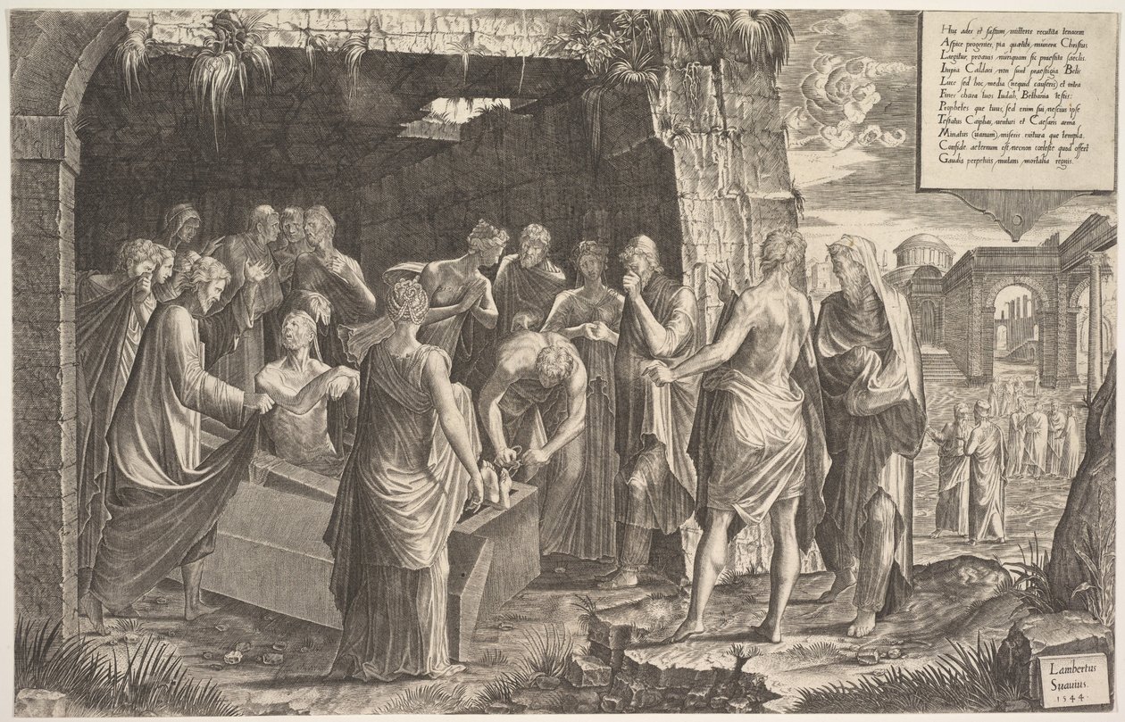 Lasaruksen herättäminen, 1544. tekijältä Lambert Suavius