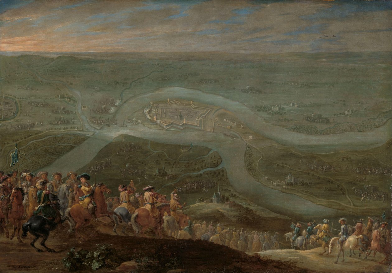 Kuningas Ludvig XIV ja hänen seurueensa Schenkenschansin piirityksessä, 1672 tekijältä Lambert de Hondt (II)