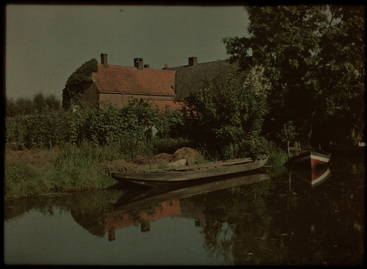 Blikkenburgervaart, Zeist, jossa on veneitä ja maatila (ja mahdollisesti Willem Emelaar Sr) tekijältä Lambertus Hendrik van Berk
