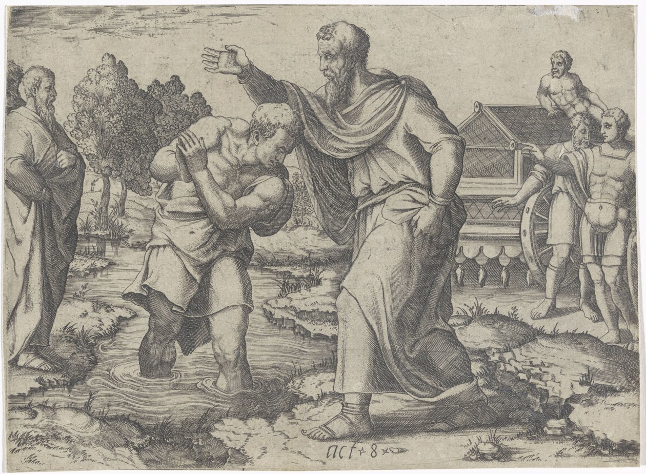 Filippuksen Etiopian eunukin kaste Kohtauksia Apostolien teosta (sarjan nimi) tekijältä Lambertus Suavius (attributed to)