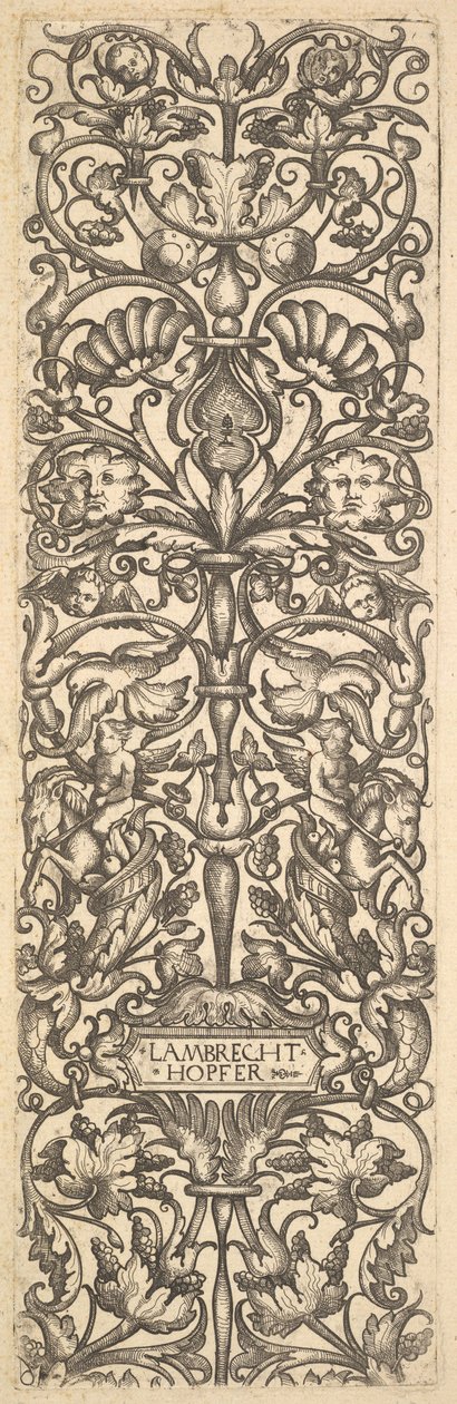Kynttelikkö, jossa putti vuohien päällä keskellä, n. 1525-50. tekijältä Lambrecht Hopfer