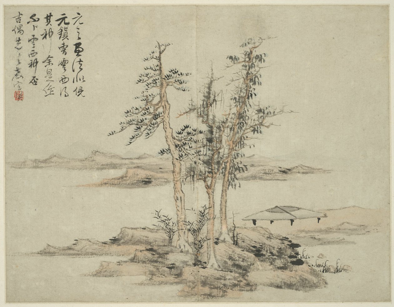 Maisema muinaisten mestareiden tyyliin: Ni Zanin (1301-1374), Cao Zhibon (1272-1355) jälkeen tekijältä Lan Ying