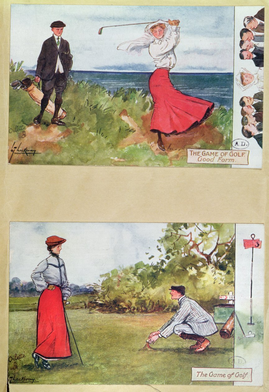 Postikortit, jotka kuvaavat golfia, 1900-luvun alku tekijältä Lance Thackeray