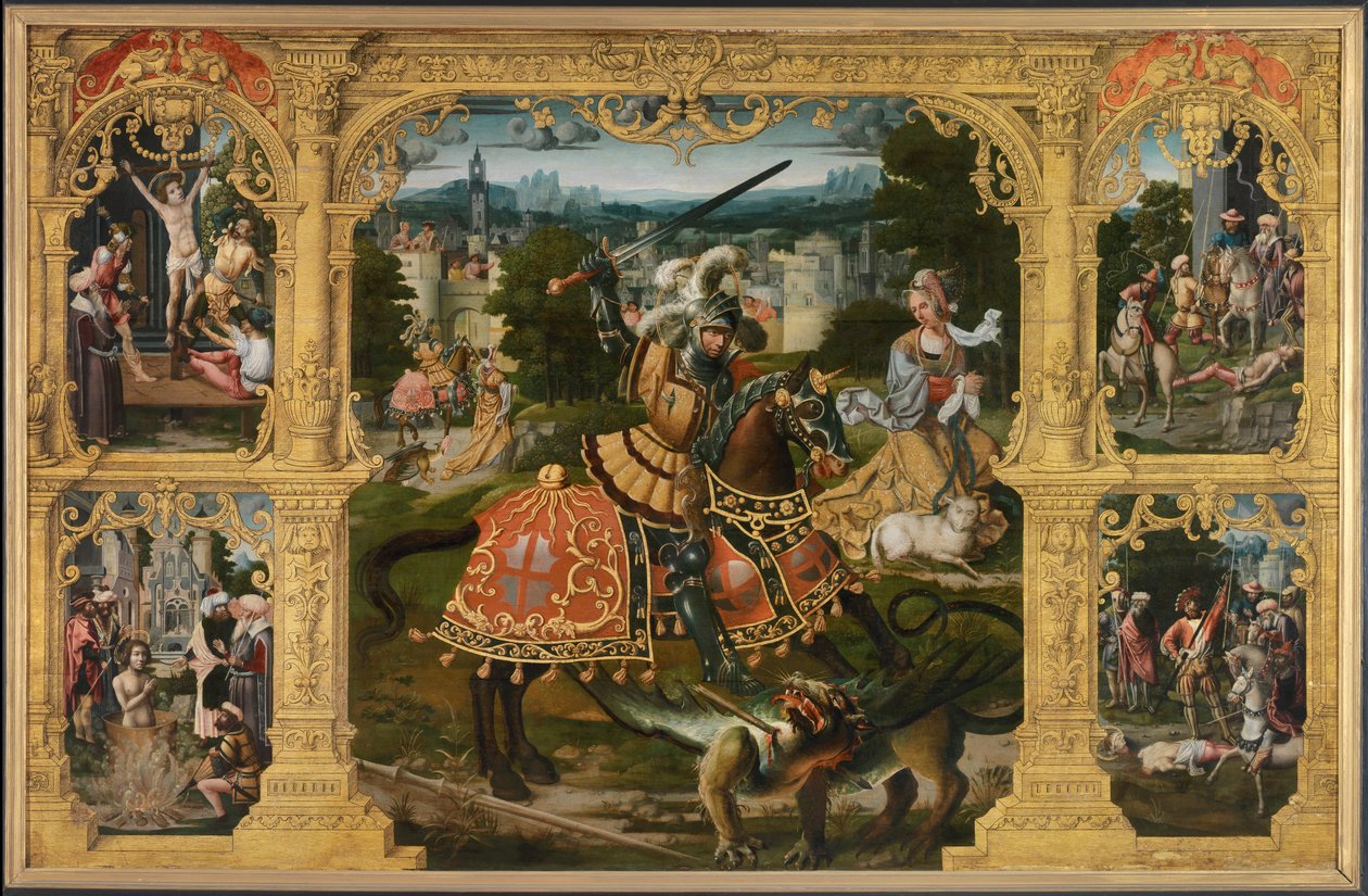 Legend of St. George (öljy paneelissa) tekijältä Lancelot (school of) Blondeel