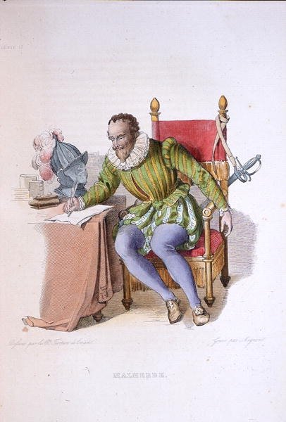 Muotokuva Francois de Malherbesta (1555-1628), kuvitus E. Mennechetin teoksesta "Le Plutarque Francais", julkaistu Pariisissa vuonna 1835 (värikaiverrus) tekijältä Lancelot Theodore (after) Turpin de Crisse