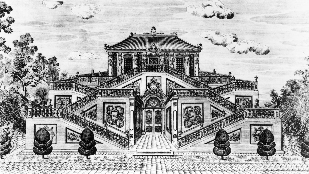 Merenrauhan palatsin itäpuoli, Yuan Ming Yuanin puutarha, Peking, 1783-86 (ks. myös 173898). tekijältä Lang Shining