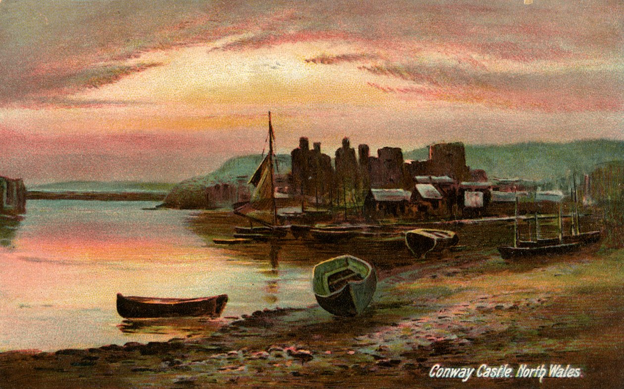 Conway Castle, Caernarvonshire, Pohjois-Wales, 1800-luvun loppu tai 1900-luvun alku. tekijältä Langsdorff and Co