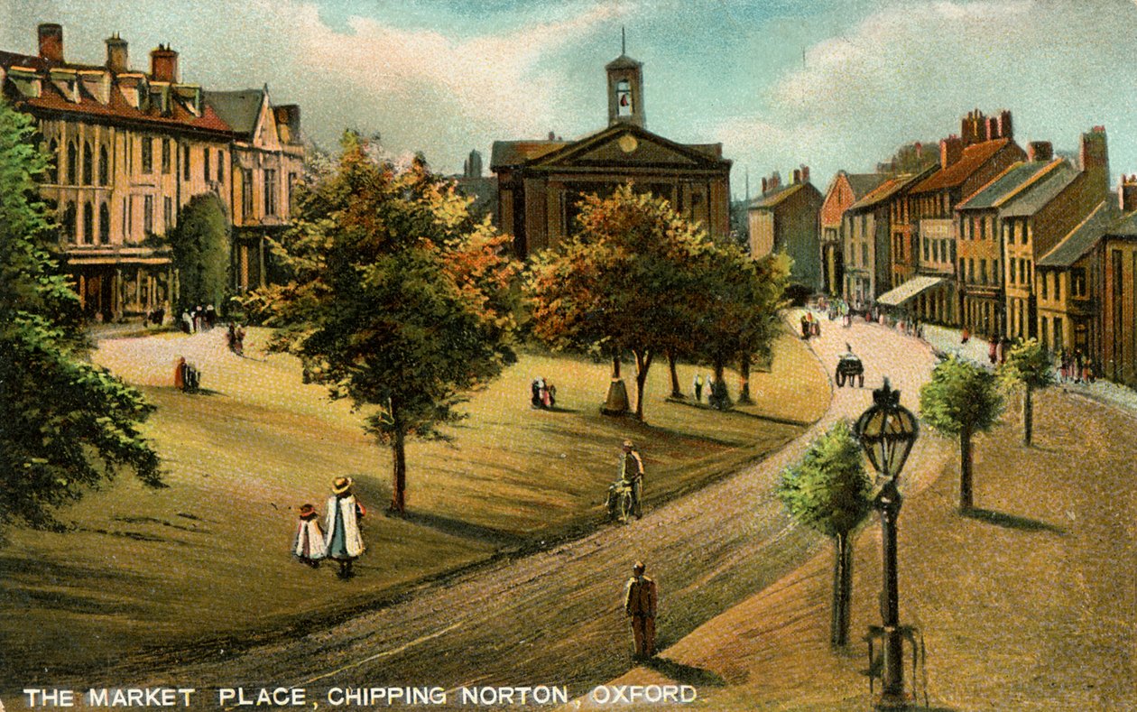 Market Place, Chipping Norton, Oxfordshire, 1800-luvun loppu tai 1900-luvun alku. tekijältä Langsdorff and Co