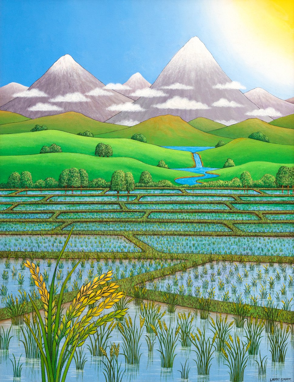 Japan Rice Paddy Field, 1997 (akryyli) tekijältä Larry Smart