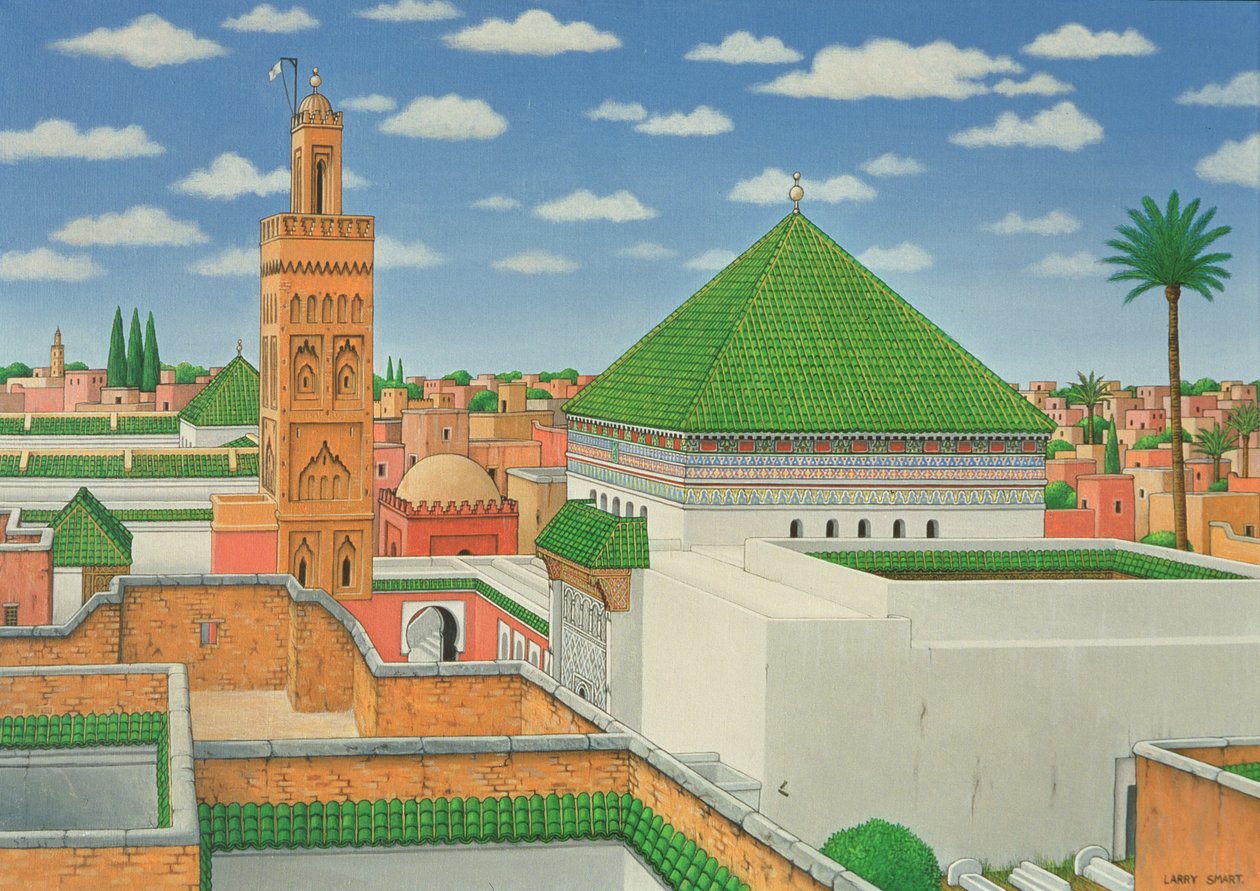 Rooftops, Marrakech, 1998 (akryyli pellavalle) tekijältä Larry Smart