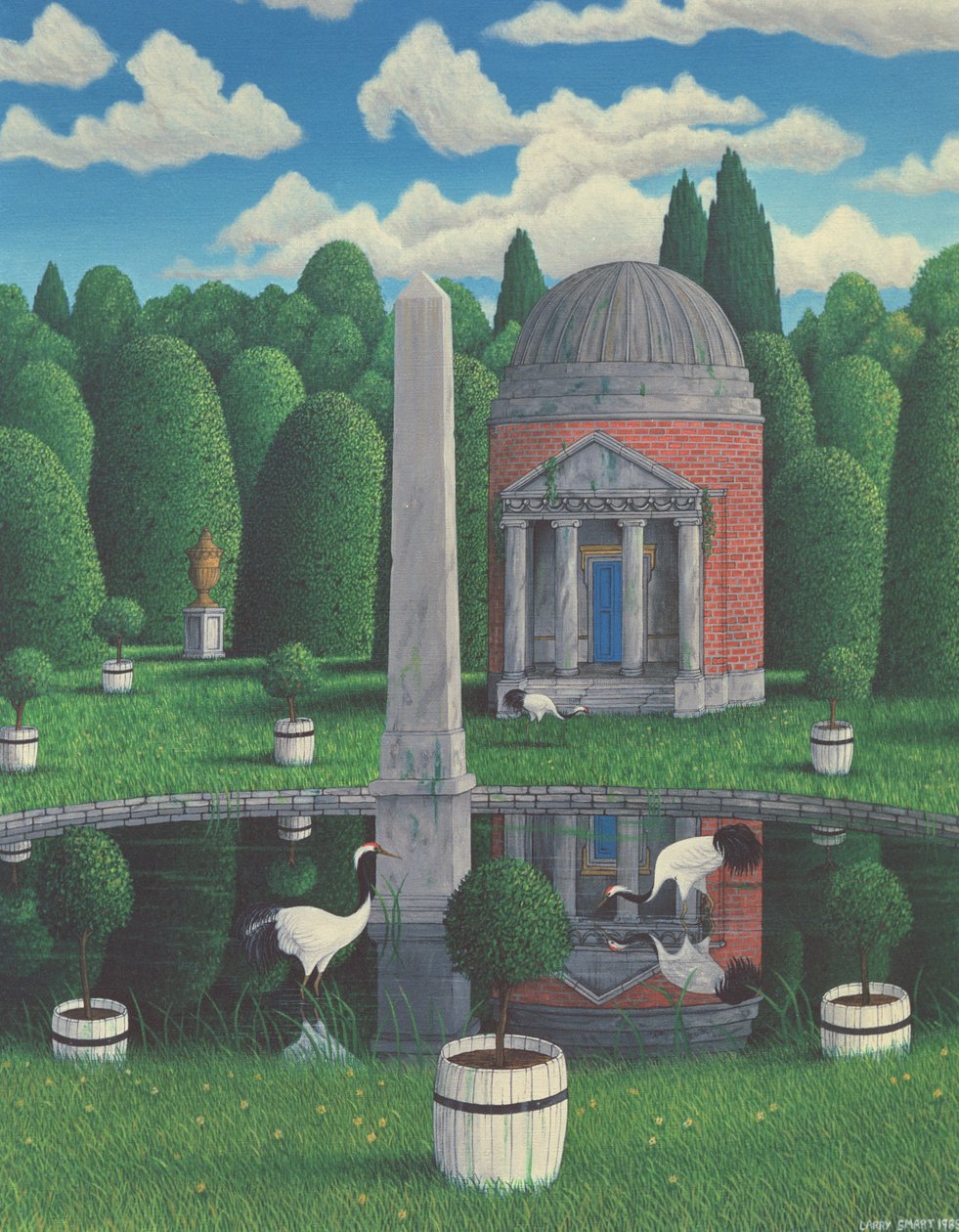 Temple, Chiswick House Gardens, 1989 (akryyli pellavalle) tekijältä Larry Smart