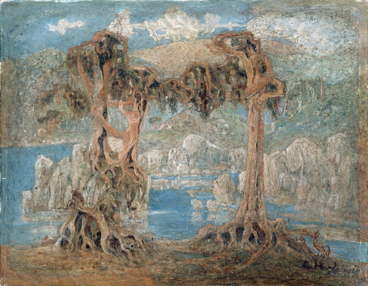 ""Maisema"" Scrawny Trees on the Seashore, Norja - maalaus Lars Hertervig (1830-1902) 1902 National Museum of Art, Oslo Norja tekijältä Lars Hertervig
