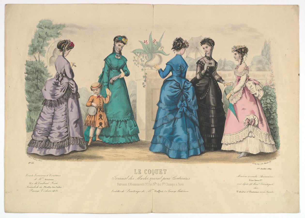 Le Coquet, nro 22, Journal des Modes Spécial pour Couturières, 1. heinäkuuta 1869. tekijältä Laure Noel