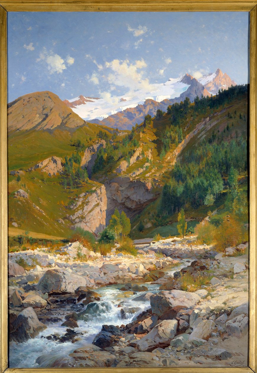 Torrentissa on Chavalchere, Tabuchet-jäätikkö ja Meije-vuoren maisema. Laurent Guetalin (1841-1892) maalaus 1888 Grenoble, Musee des Beaux Arts tekijältä Laurent Guétal