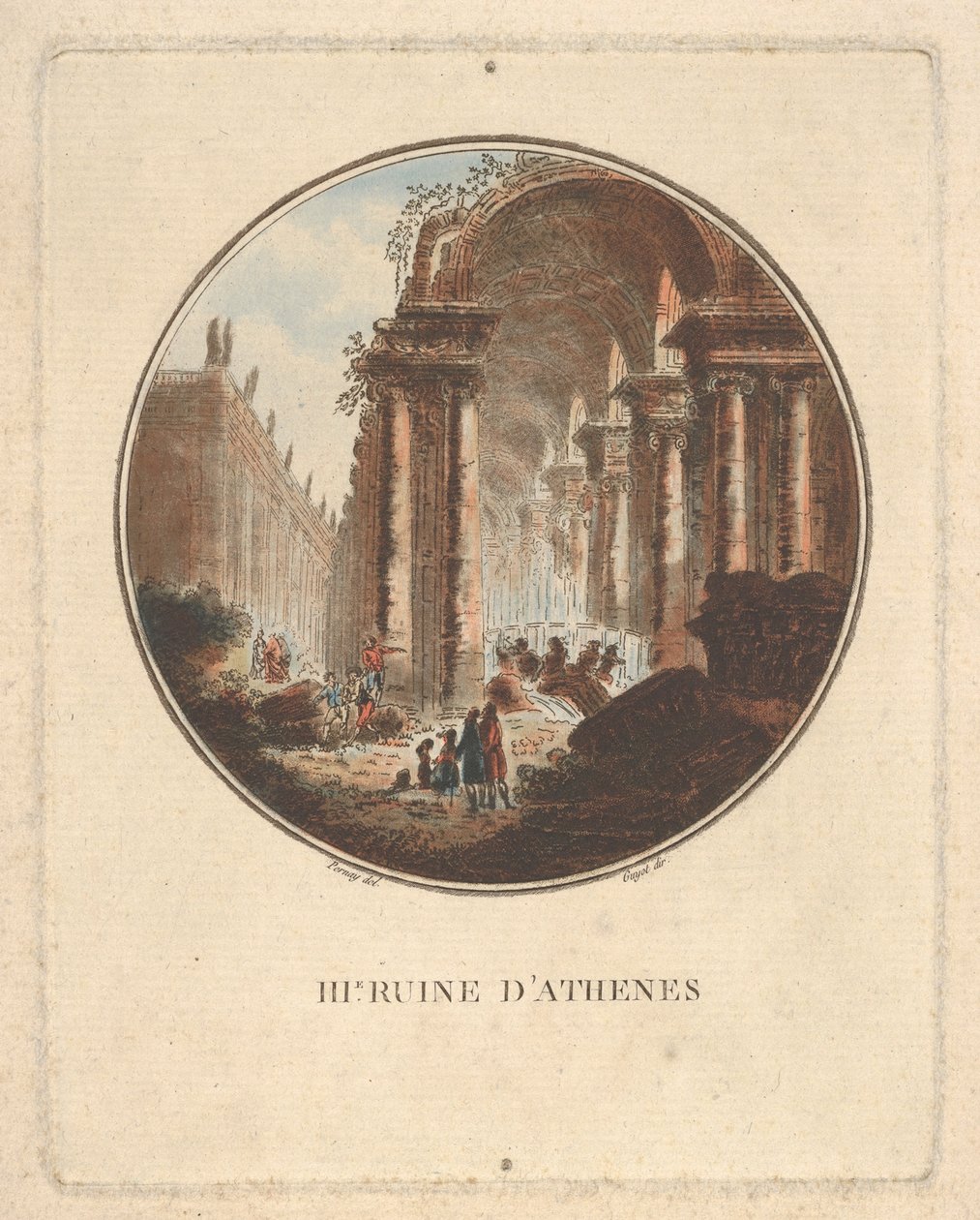 Ateenan rauniot holvitetulla portiksella, n. 1770-1808. tekijältä Laurent Guyot