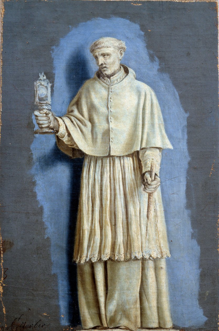Pyhä Norbert kädessään ostensoire (ostensoir) ja kynttilä Laurent de La Hyren (1606-1656) maalaus camaieu-kankaalle 1600-luvun su. 0,35 x 0,23 m Pariisi. Louvren taidemuseo tekijältä Laurent de la Hyre