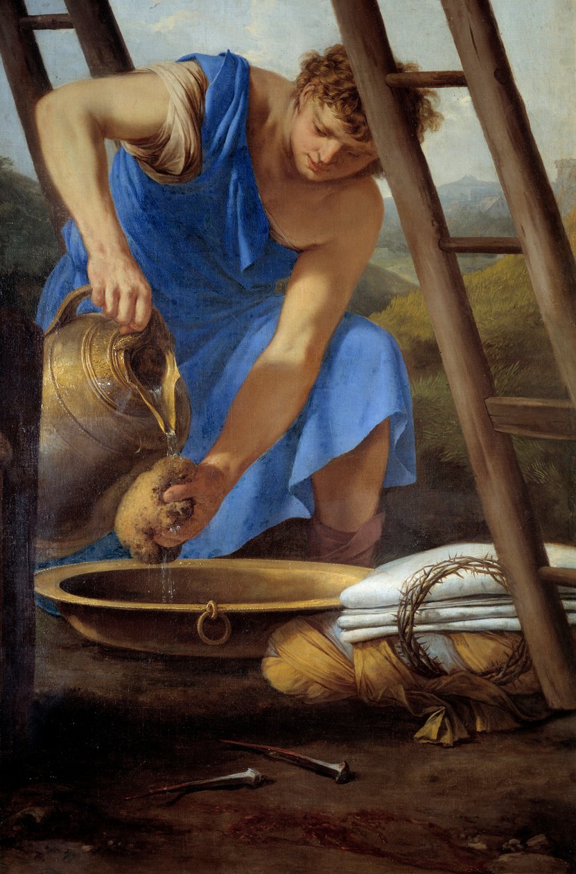 Descent of Cross -yksityiskohta, joka kuvaa etikkaan kastettua sientä tekijältä Laurent de la Hyre