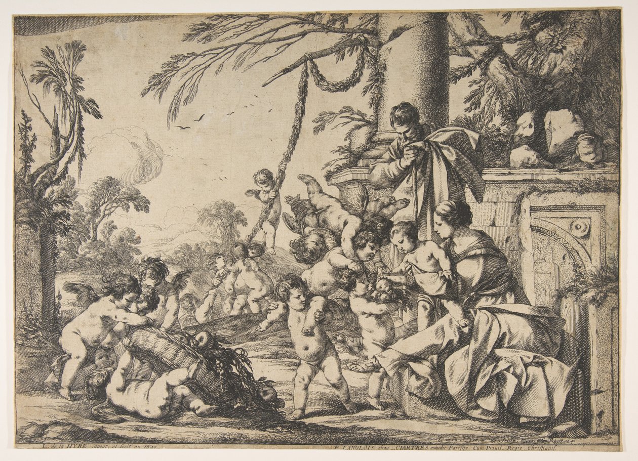 Neitsyt ja Kristus-lapsi, enkelit palvelevat, 1640. tekijältä Laurent de la Hyre