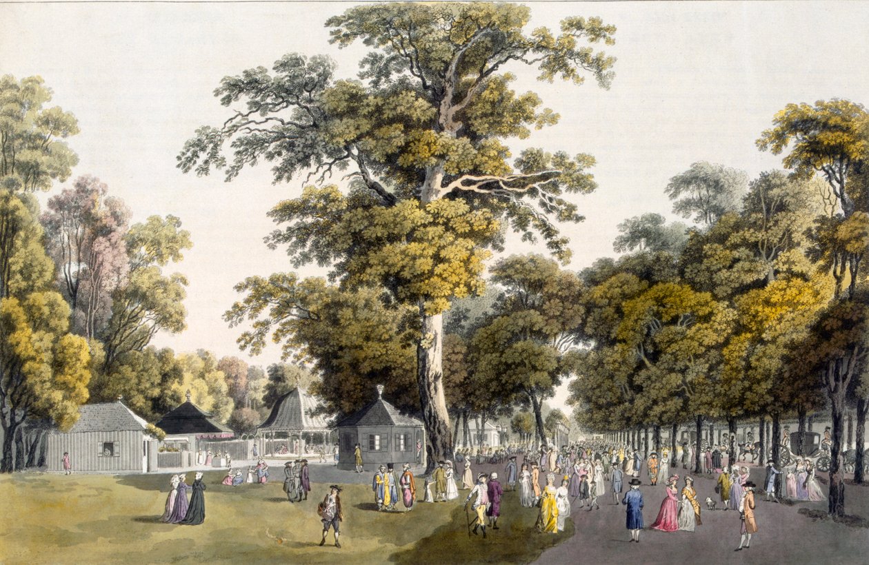 Cafes in the Grand Avenue Praterissa, Wienissä, 1798 tekijältä Laurenz Janscha