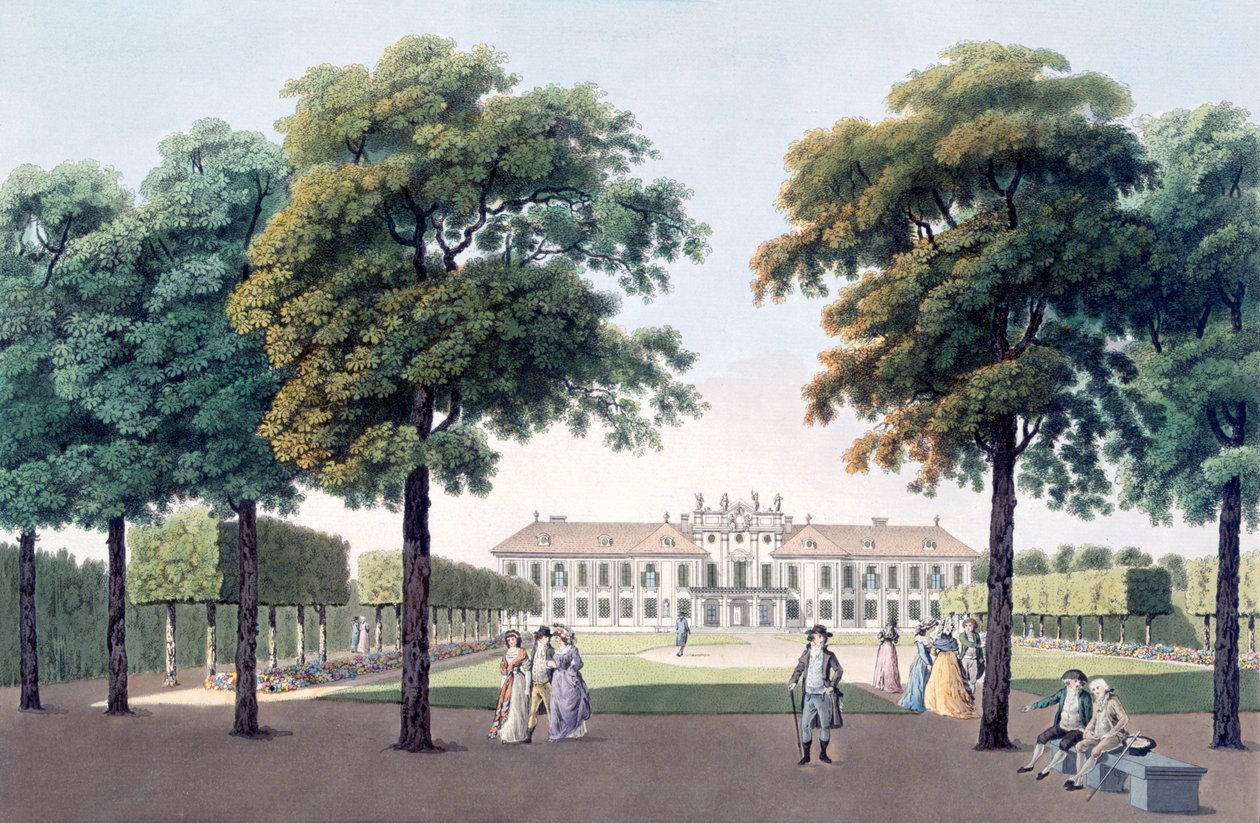 Näkymä Chateau of Pleasuresta Hetzendorfissa, Wienissä, 1790-luku tekijältä Laurenz Janscha
