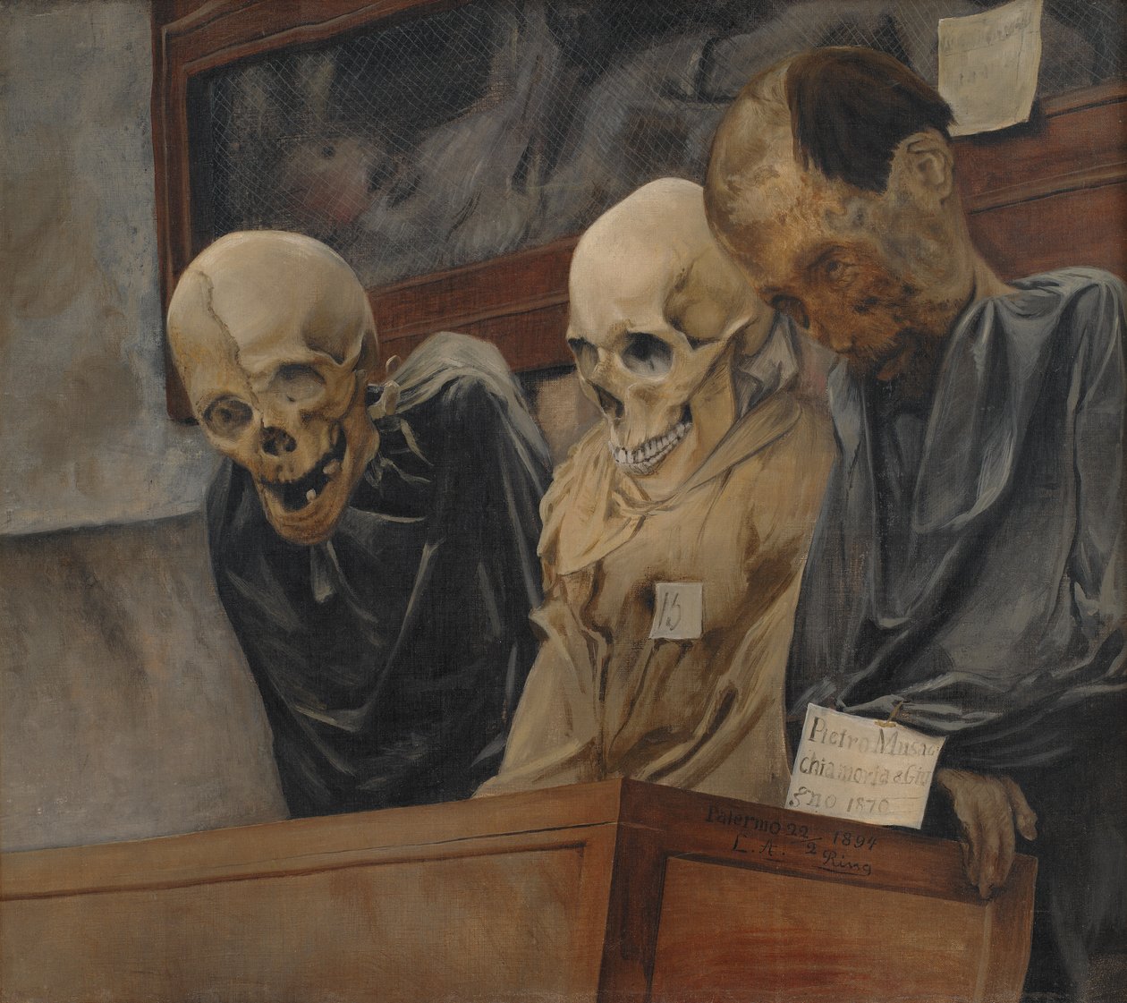 Kolme pääkalloa Catacombe dei Cappuccinista Palermossa, 1894. tekijältä Laurits Andersen Ring