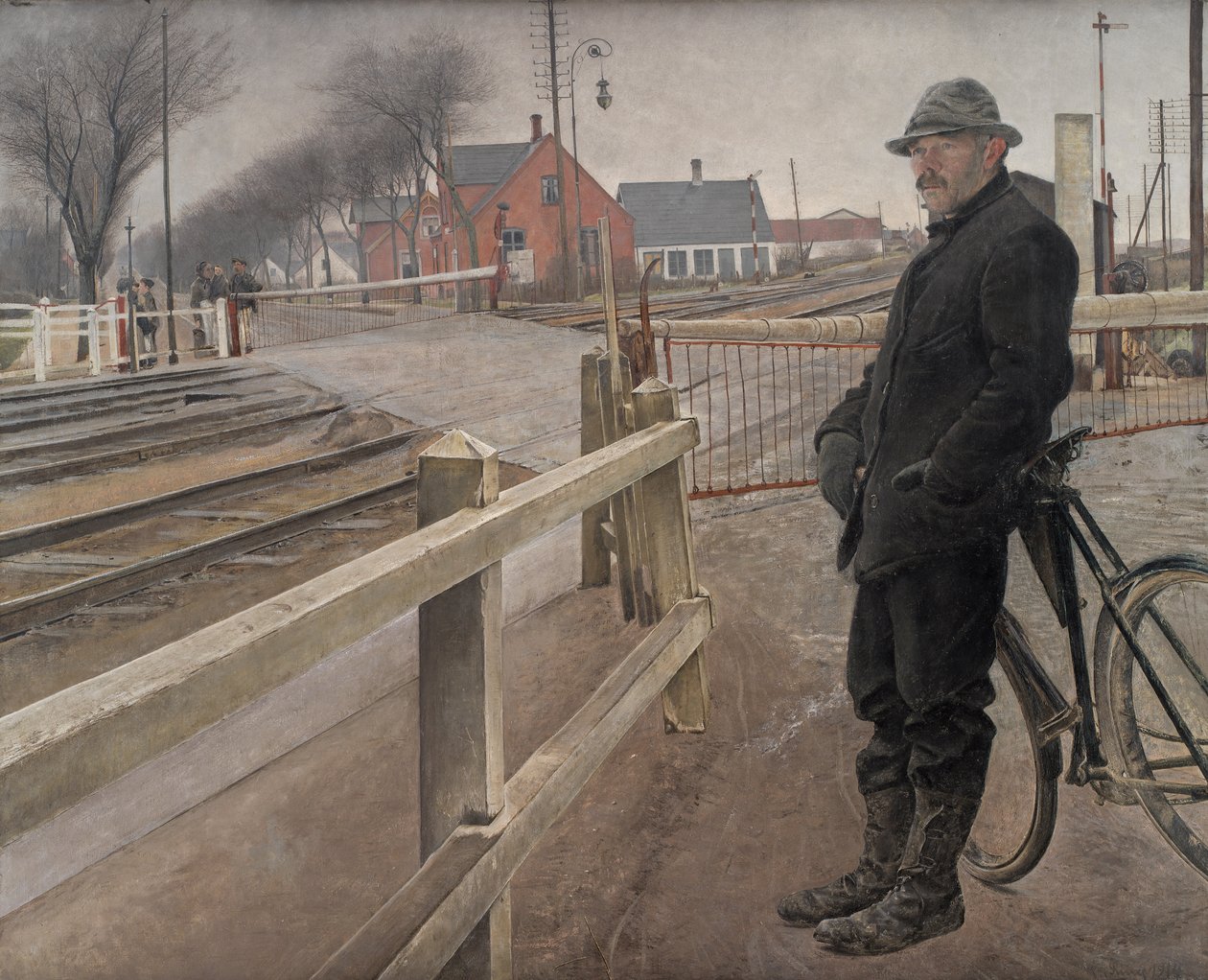 Junaa odotellessa. Roskilden moottoritien tasoristeys, 1914. tekijältä Laurits Andersen Ring