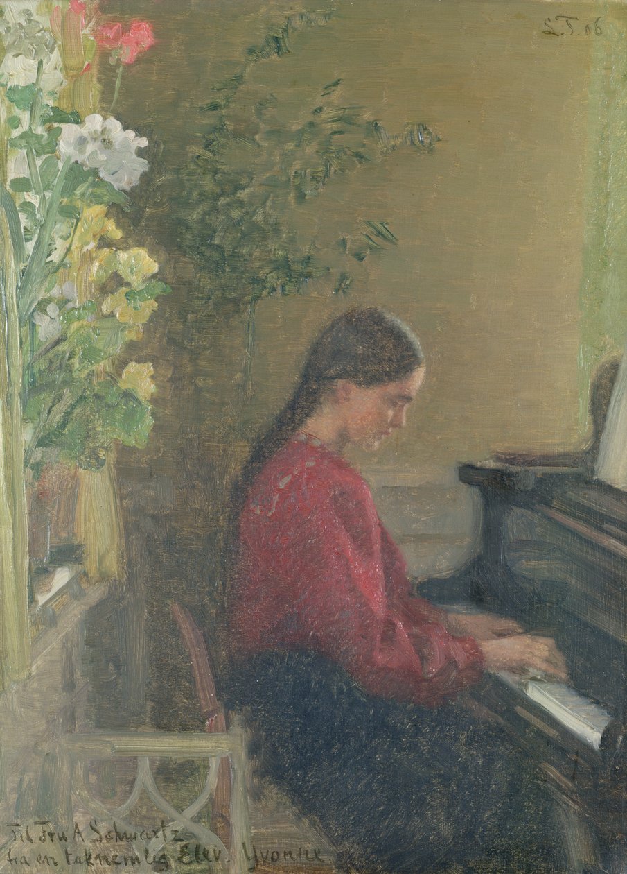 Yvonne taiteilijan tytär soittaa pianoa, n. 1905 (öljy kankaalle) tekijältä Laurits Regner Tuxen