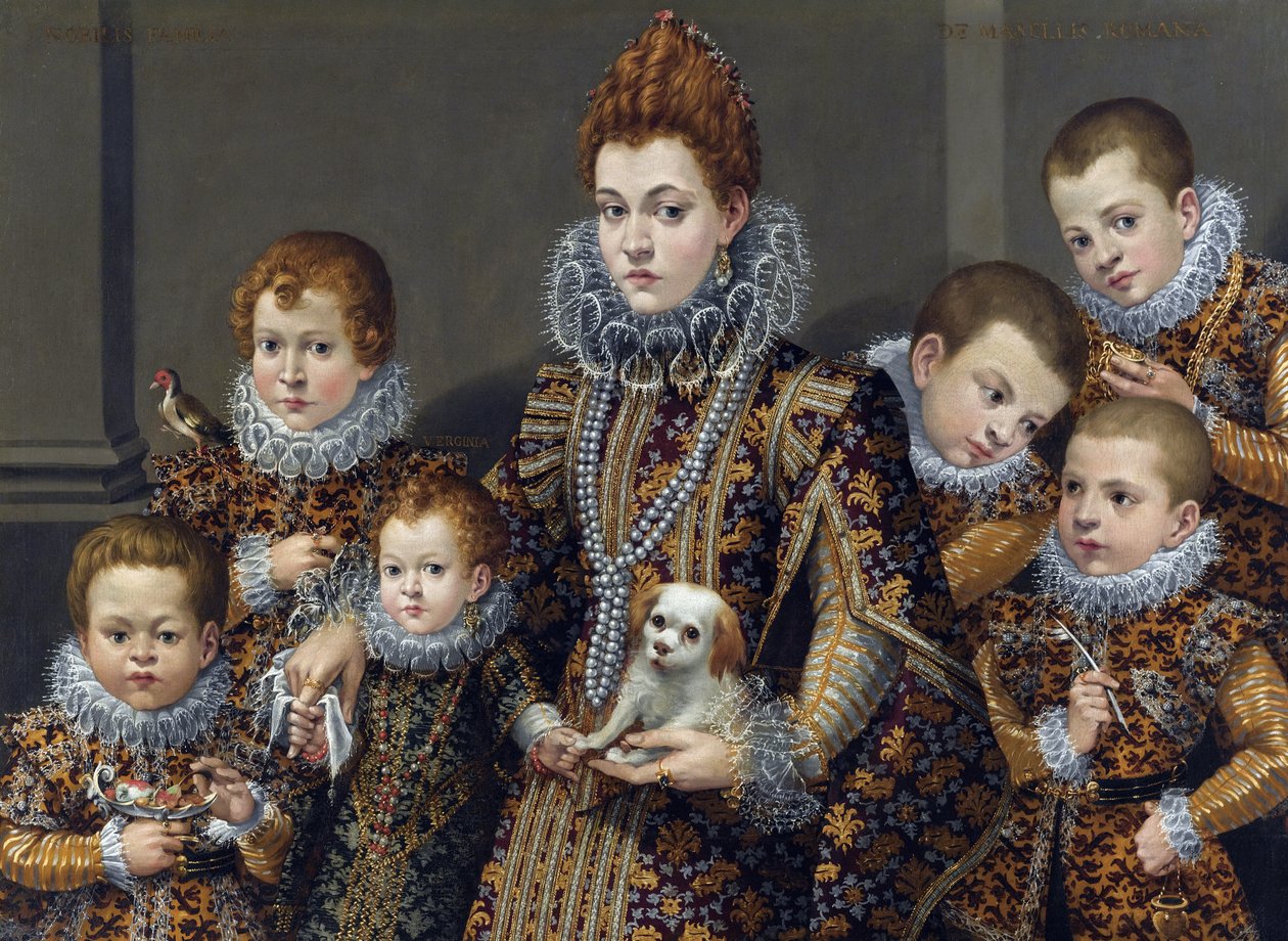 Muotokuva Bianca degli Utili Masellista kuuden lapsensa kanssa, n. 1605 (Öljy kankaalle) tekijältä Lavinia Fontana