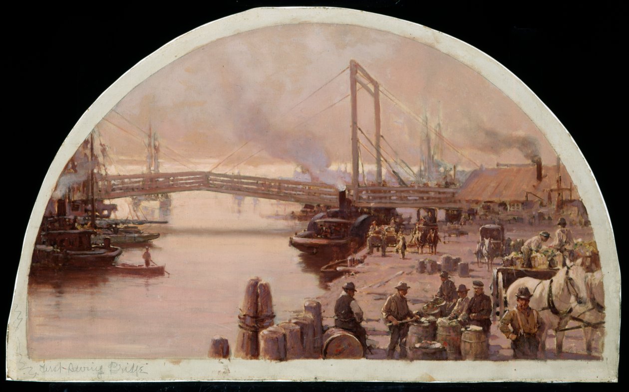 Ensimmäinen silta Chicago-joen yli, 1834, 1900 tekijältä Lawrence Carmichael Earle