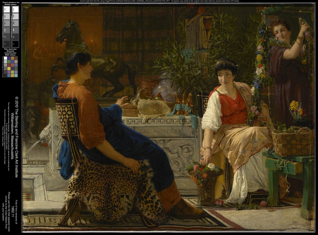 Juhlallisuuksien valmistelut (Kukkaseppele) tekijältä Lawrence Alma-Tadema