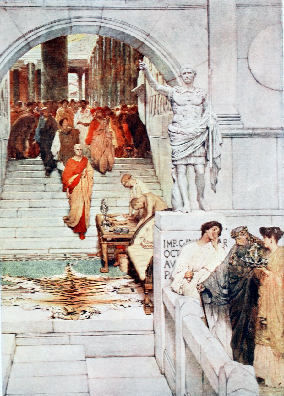 Agrippan vierailu Augustuksen luo, kuva Hutchinsonin kansojen historiasta, 1915 tekijältä Lawrence Alma Tadema