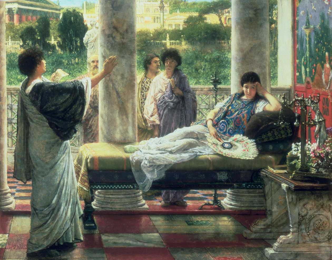 Catullus lukemassa runojaan Lesbian talossa, 1870 tekijältä Lawrence Alma Tadema
