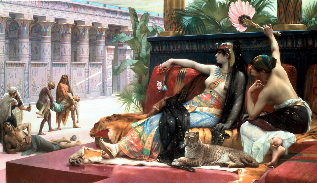 Kleopatra testasi myrkkyjä kuolemaan tuomituille, 1800-luvun loppu. tekijältä Lawrence Alma Tadema