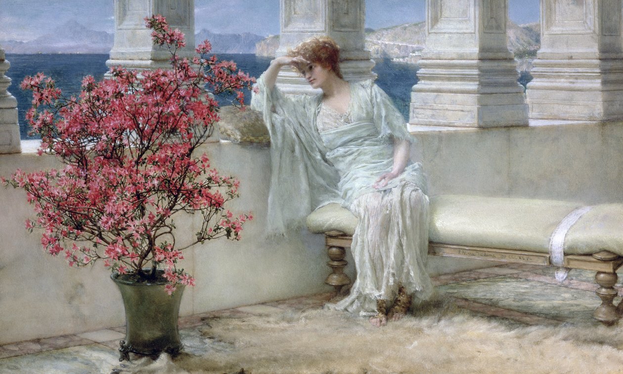 "Hänen silmänsä ovat ajatuksissaan ja ne ovat kaukana", 1897 tekijältä Lawrence Alma Tadema