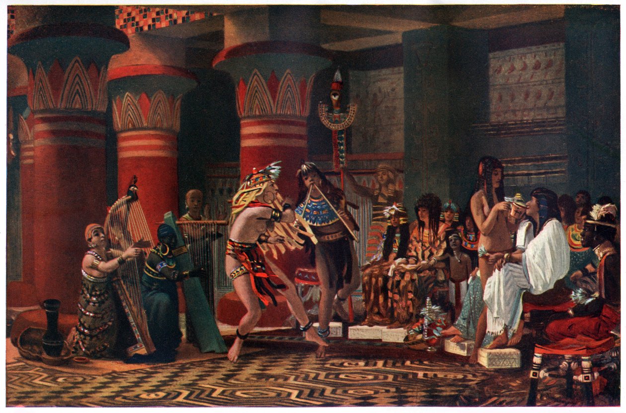 Ajanviete muinaisessa Egyptissä kolme tuhatta vuotta sitten, kuvitus "Egyptin myytistä ja legendasta", julkaisija Gresham Publishing, Co. tekijältä Lawrence Alma Tadema
