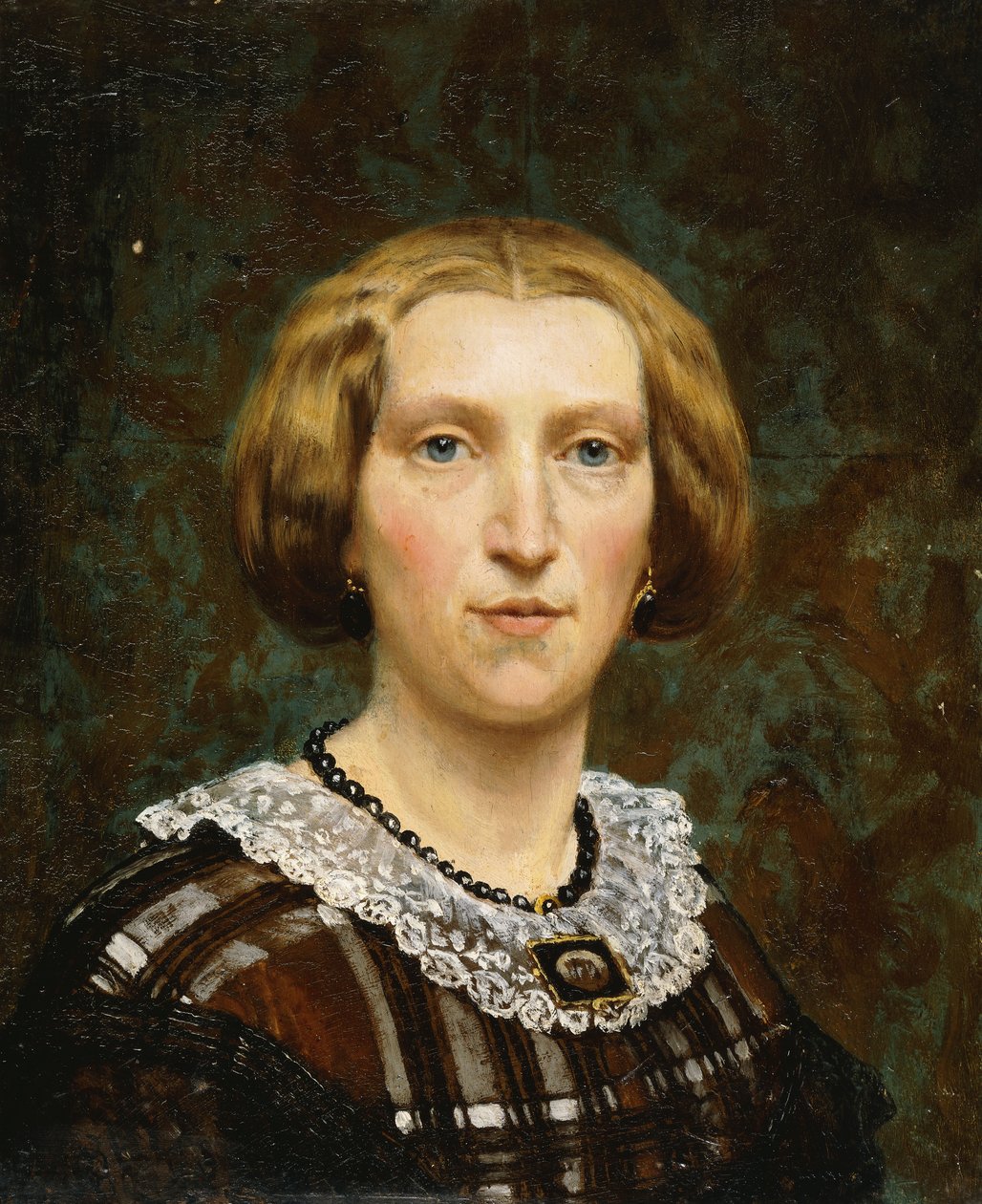 Sientje Tademan muotokuva, pieni rintakuva, ruskeavalkoinen mekko ja musta huivi, 1860 tekijältä Lawrence Alma Tadema