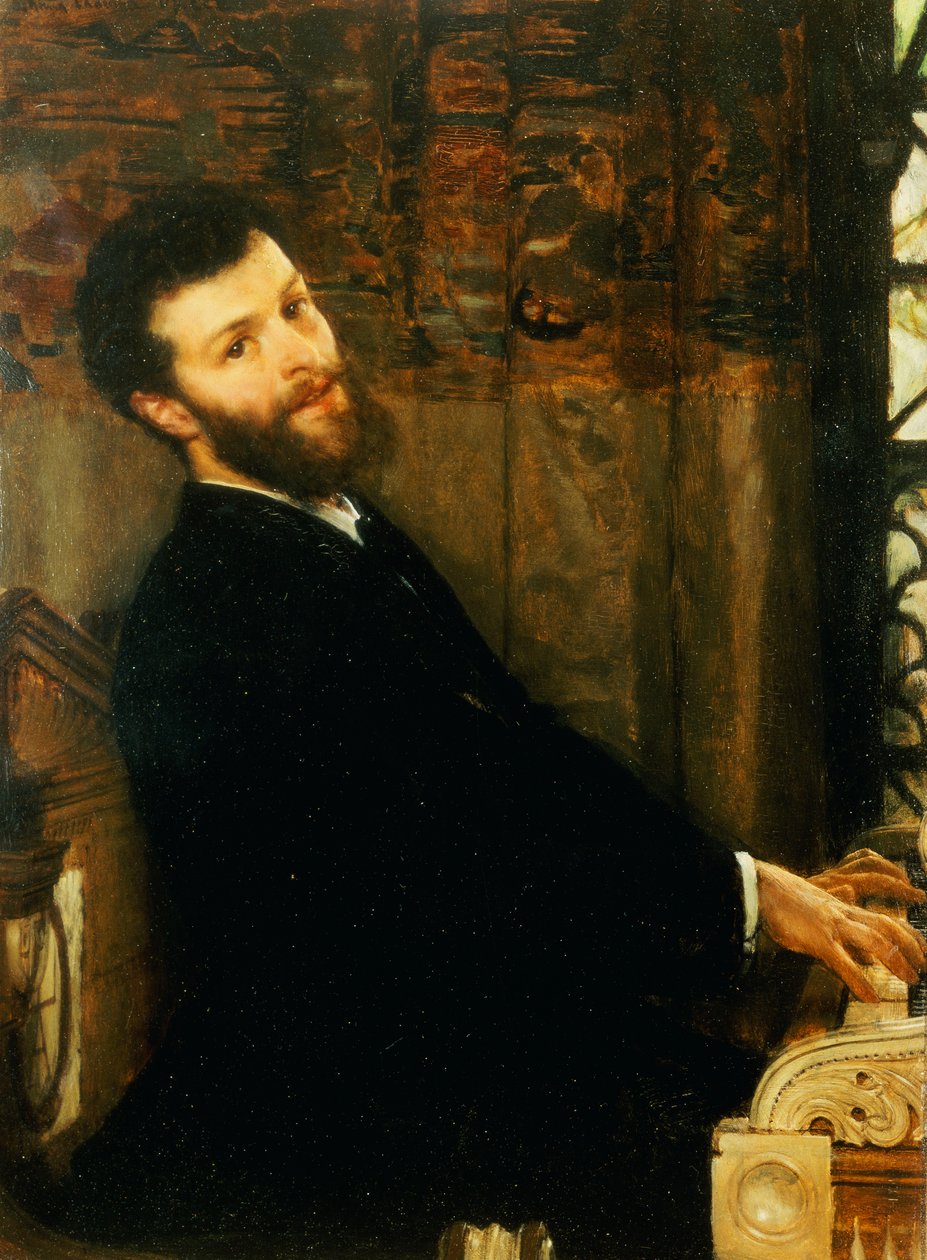 Muotokuva laulaja George Henschelistä soittamassa Alma-Tademan pianoa, Townshend House, 1879 tekijältä Lawrence Alma Tadema