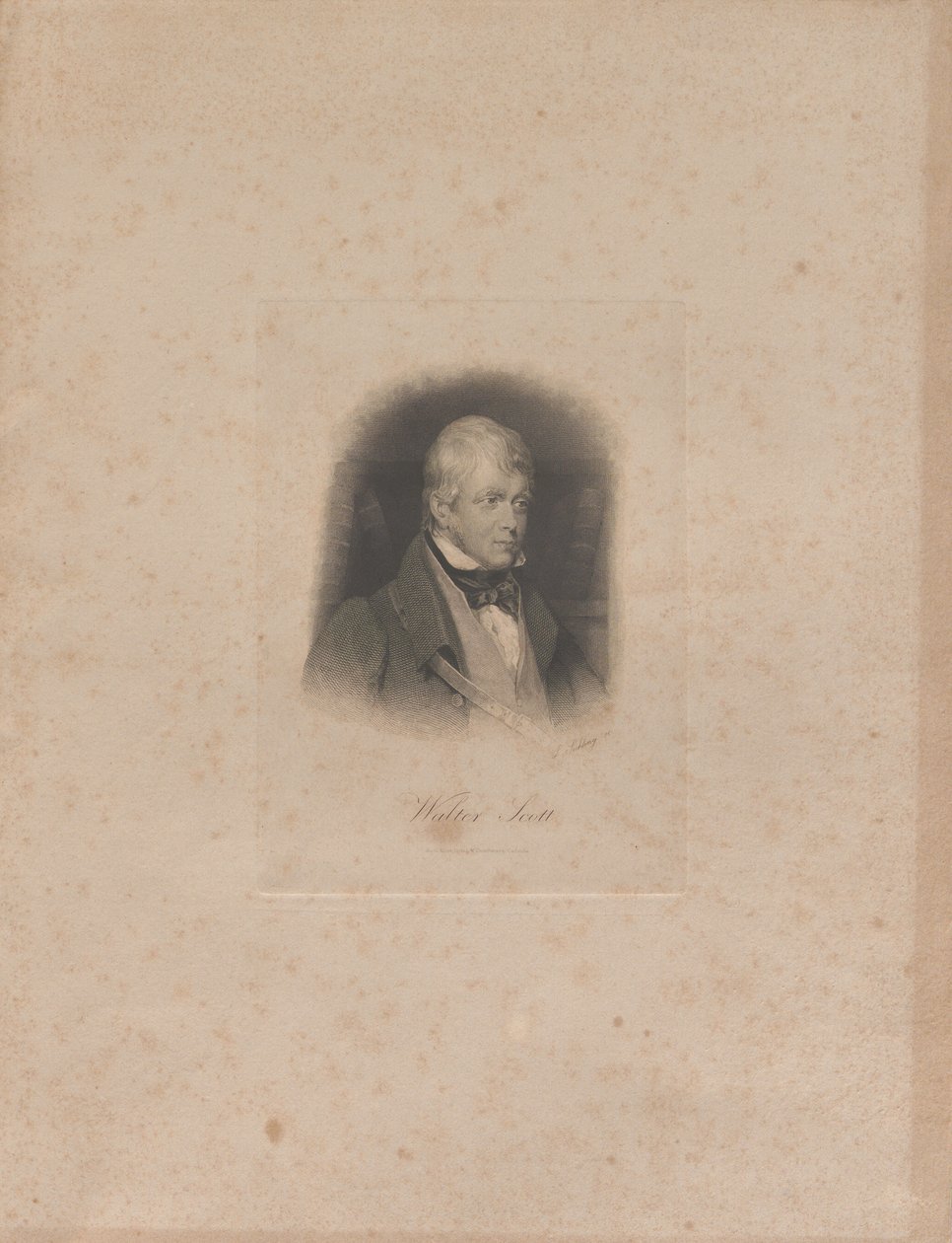 Historiallisen kirjailijan ja runoilijan Sir Walter Scottin muotokuva 1771-1832, n. 1840. tekijältä Lazarus Gottlieb Sichling