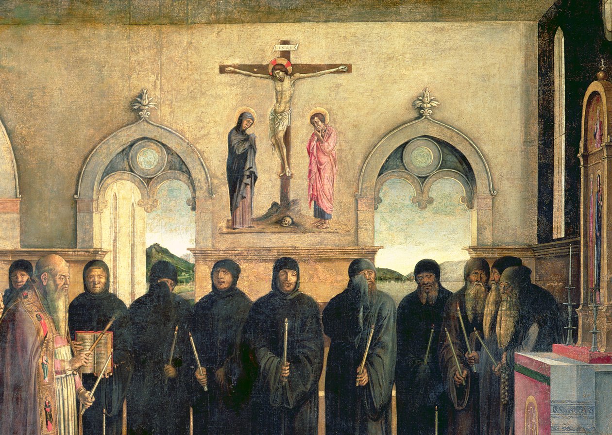Pyhän Hieromuksen hautajaiset, n. 1470-1472 öljy kankaalle yksityiskohta 61140 tekijältä Lazzaro Bastiani