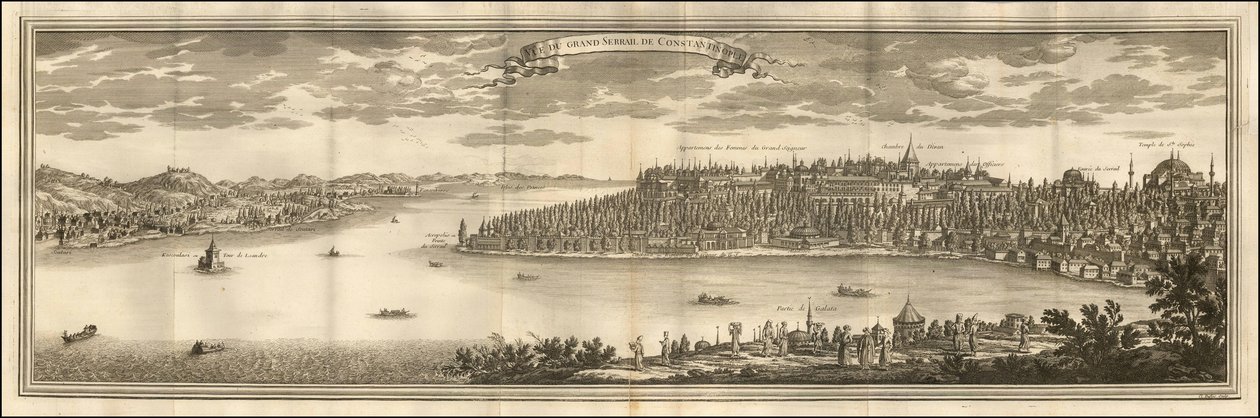 1711 kuvitus - Näkymä Konstantinopolin suuresta serrailista tekijältä Le Blond