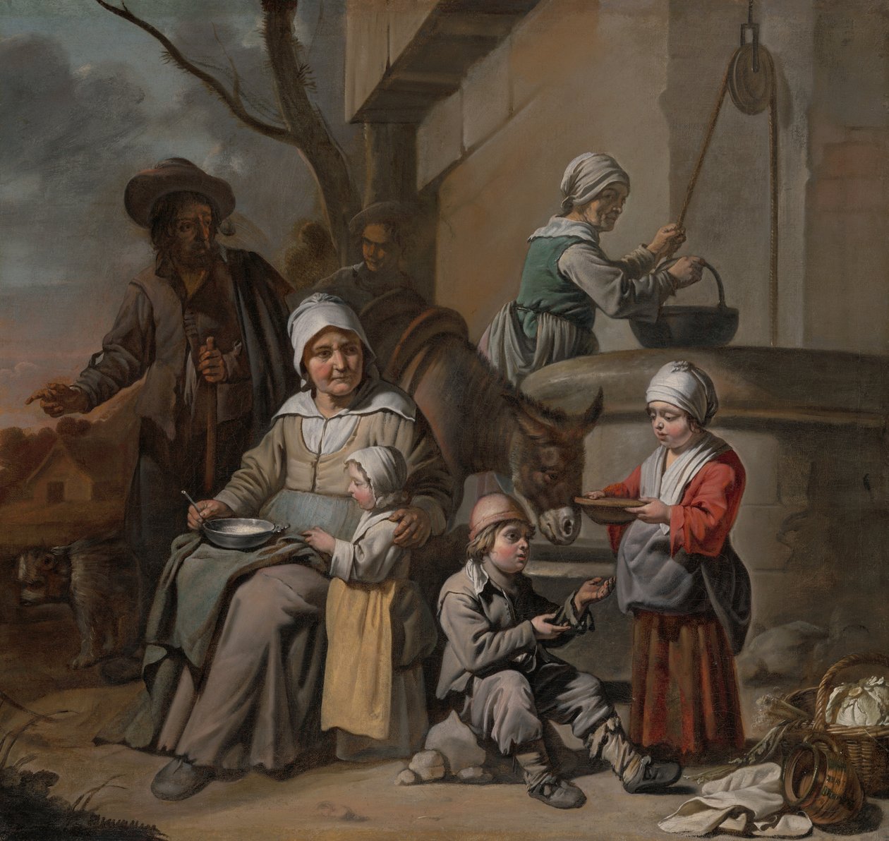 Le Maître aux Béguins - Talonpoikaisperhe kaivon äärellä, 1650-60. tekijältä Le Nain Brothers