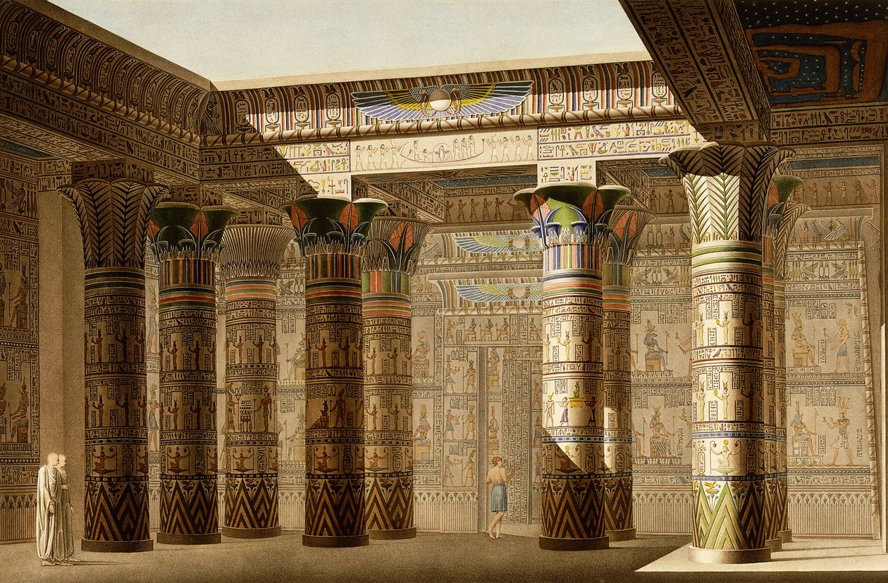 Portico of the Grand Temple of Philae, Nubia, n.1809-1812 (värikaiverrus) tekijältä Le Pere (after)