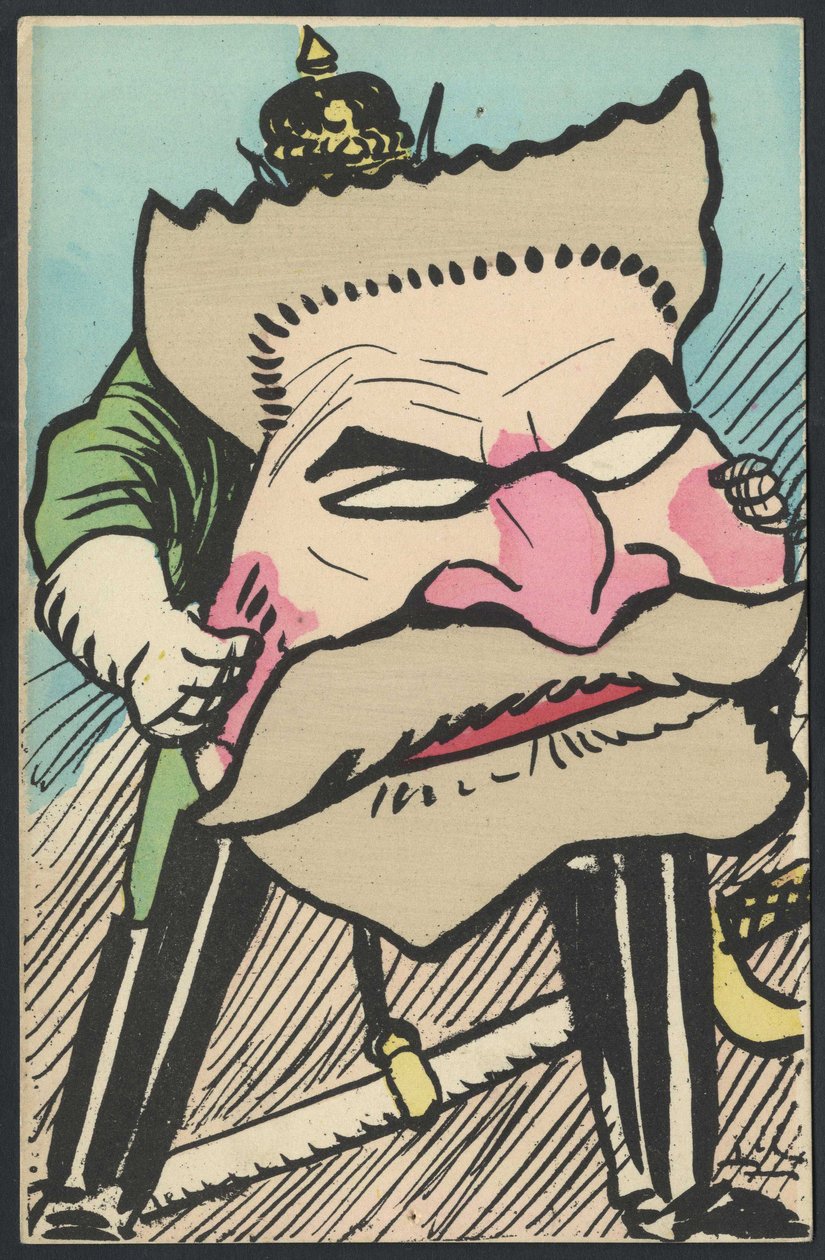 Postikortti, Satiirinen väreissä, n. 1905: Saksa Preussi, isänmaallisuus - Jaures Jean - kuvitus Leal de Camara (1877-1948) tekijältä Leal de Camara