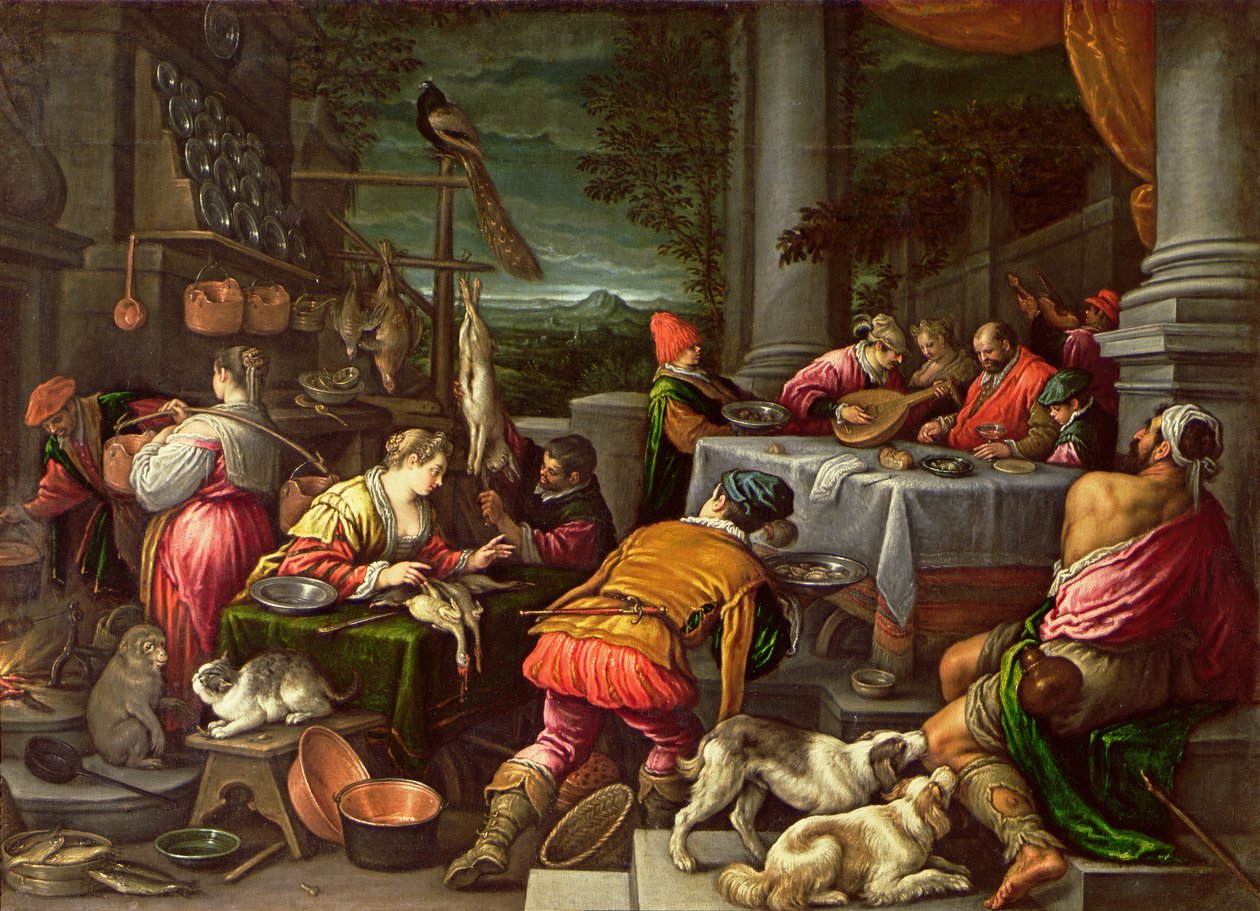 Rikas mies ja Lasarus, 1590-95 tekijältä Leandro da Ponte Bassano