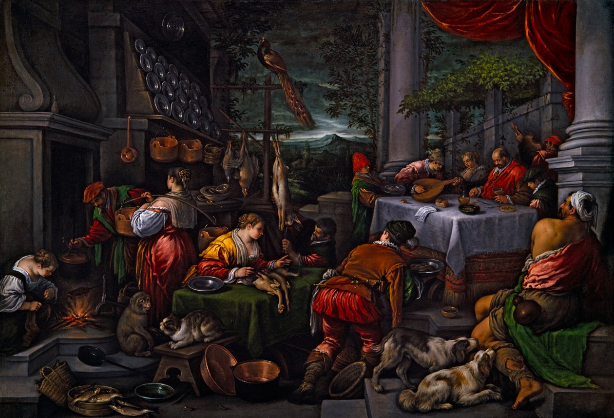 Lasarus ja Dives, noin 1570 (öljy kankaalle). tekijältä Leandro Bassano