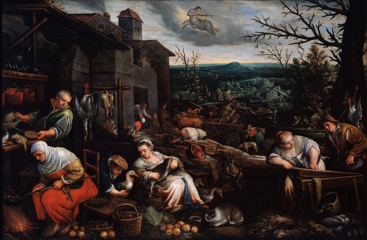Marraskuu sarjasta The Seasons, 1500-luvun loppu tai 1600-luvun alku tekijältä Leandro Bassano