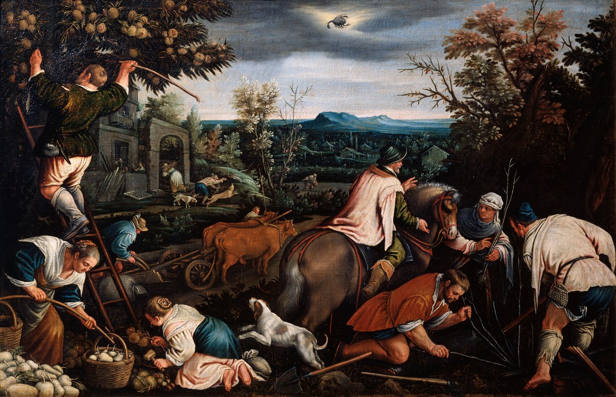 Lokakuu sarjasta The Seasons, 1500-luvun loppu tai 1600-luvun alku tekijältä Leandro Bassano