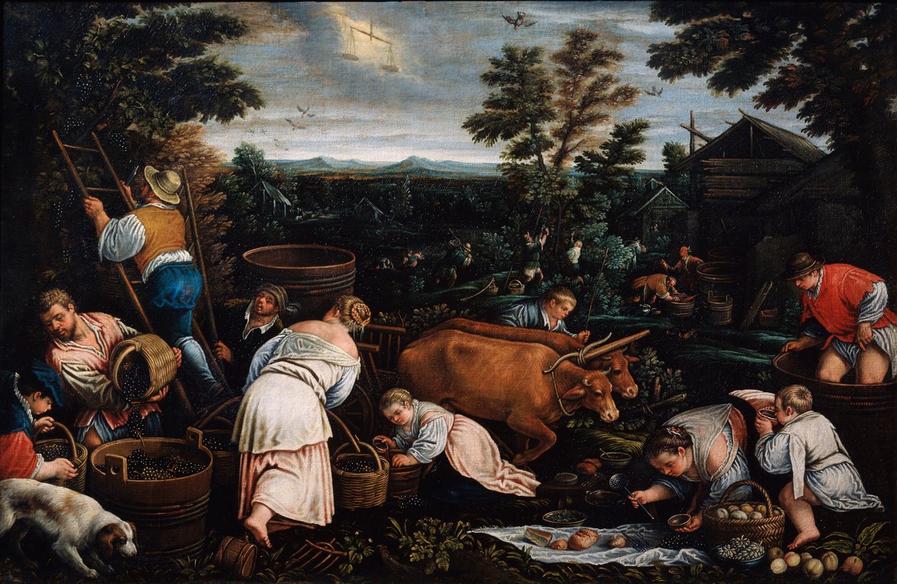 Syyskuu sarjasta The Seasons, 1500-luvun loppu tai 1600-luvun alku tekijältä Leandro Bassano
